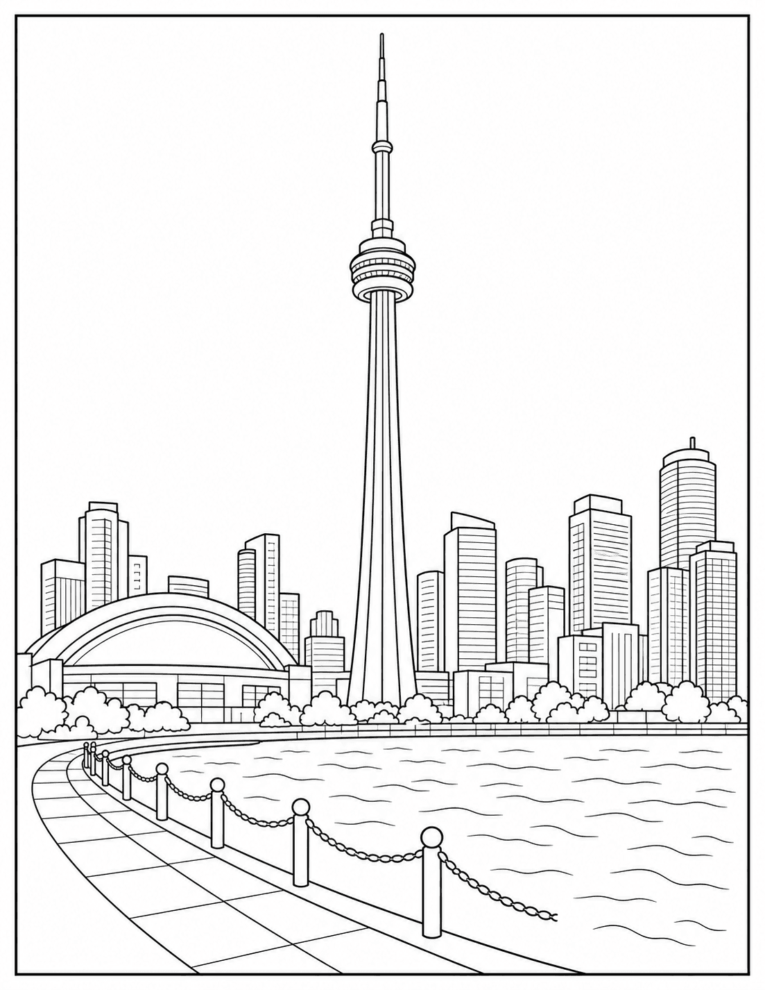 CN Tower coloring page drawing