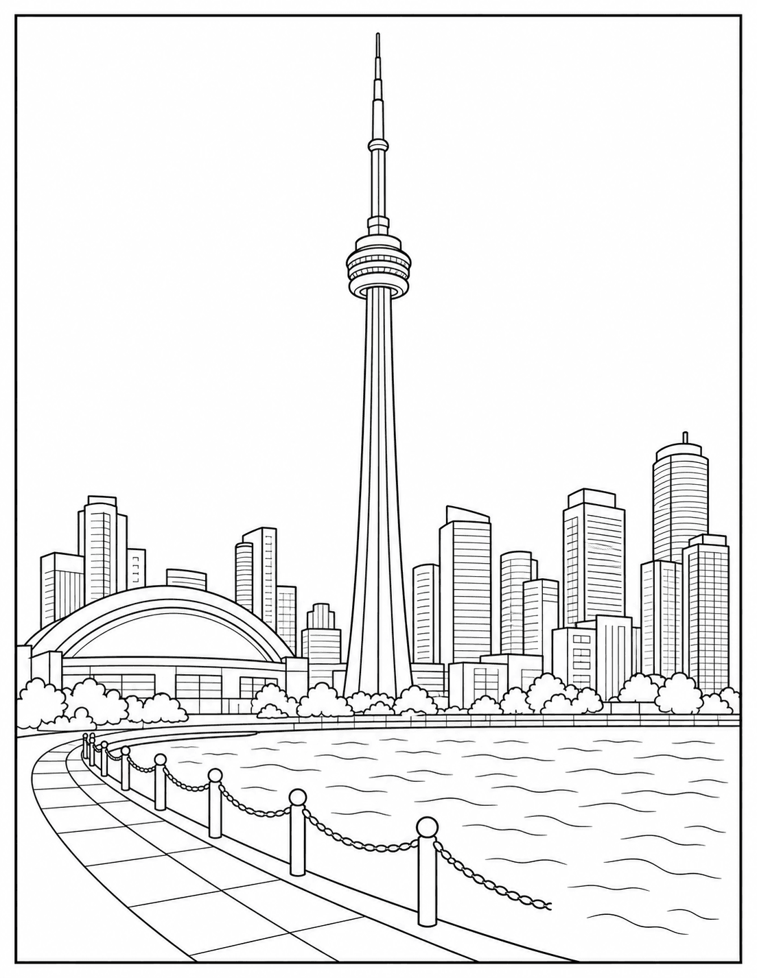 CN Tower coloring page drawing