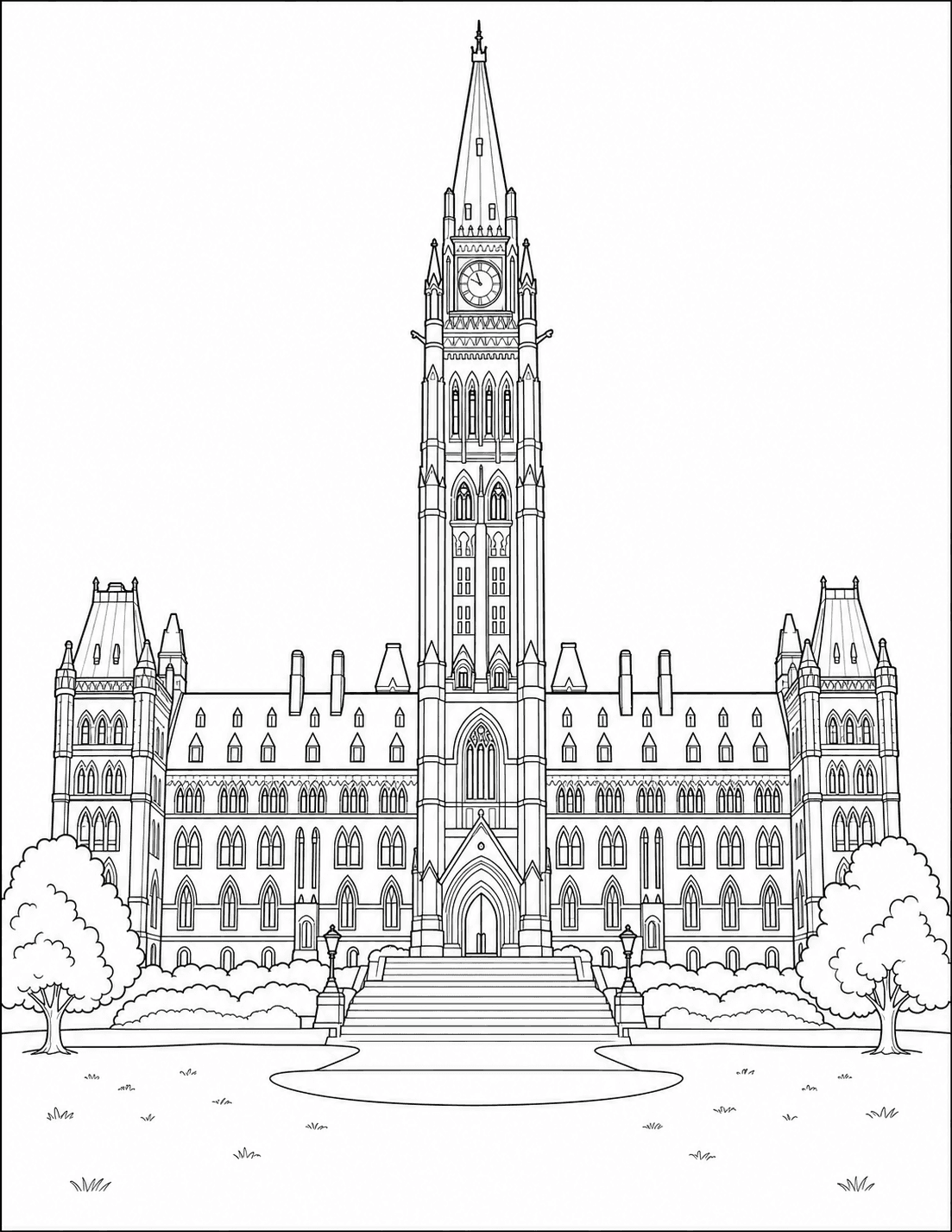 Parliament Hill Peace Tower coloring page drawing