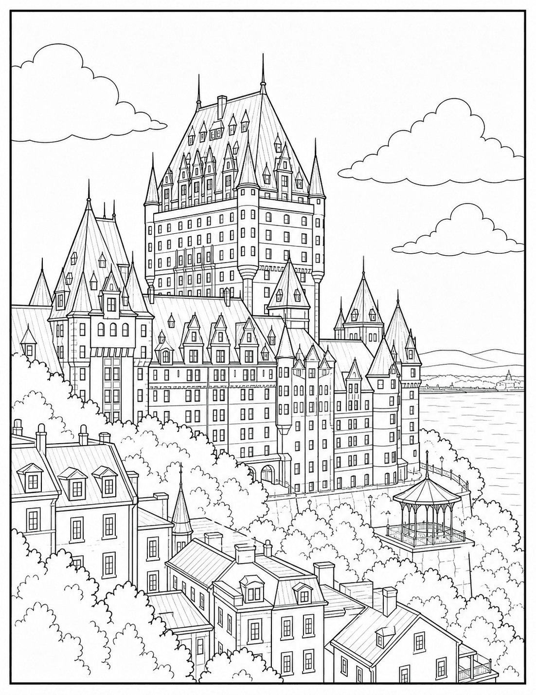 Le Chateau Frontenac coloring page drawing
