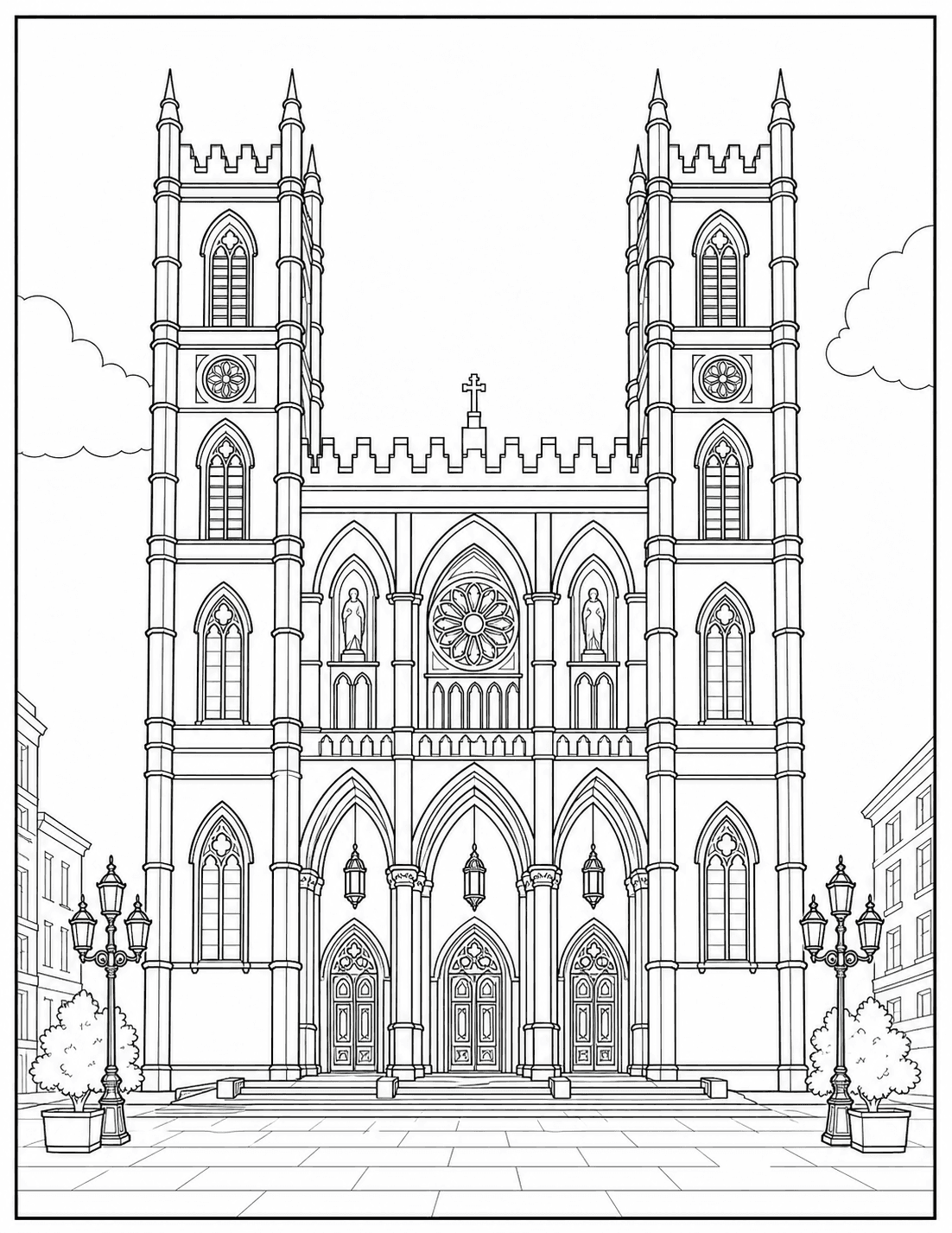 Notre-Dame Basilica coloring page drawing