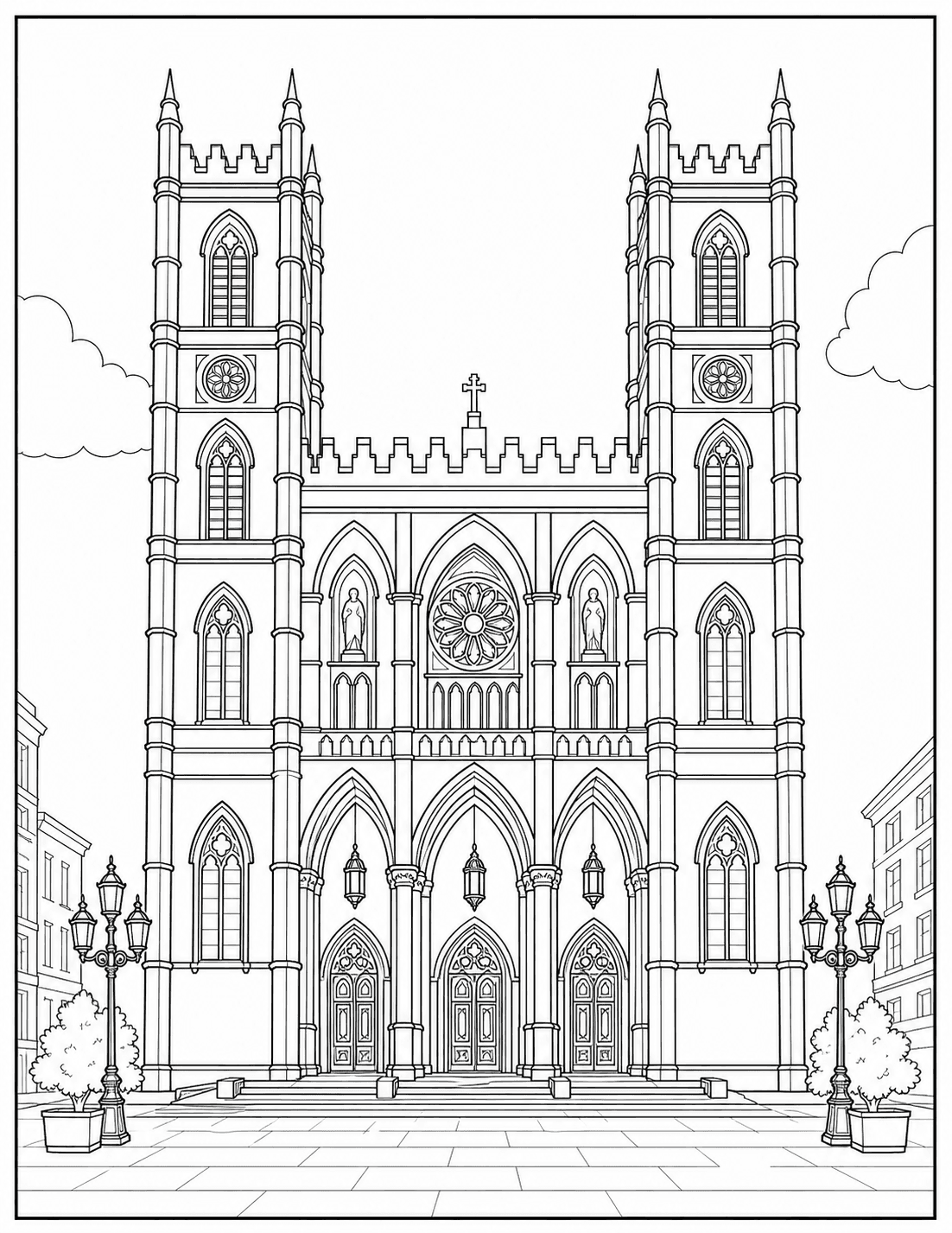 Notre-Dame Basilica coloring page drawing
