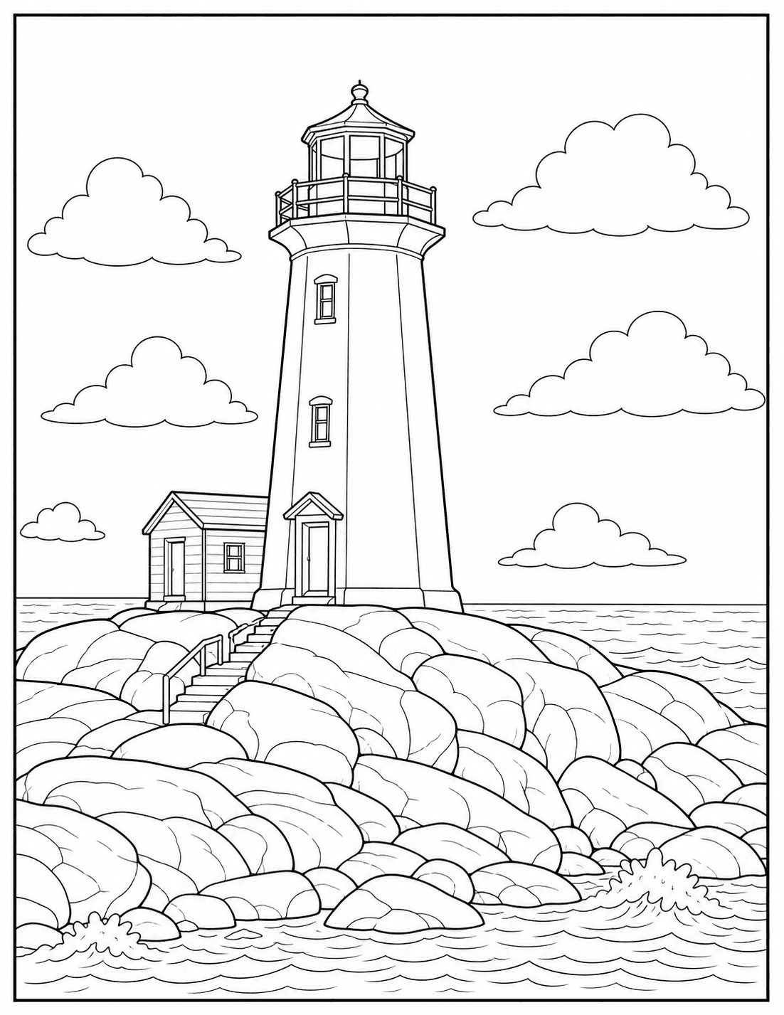 Peggy's Cove Lighthouse coloring page drawing