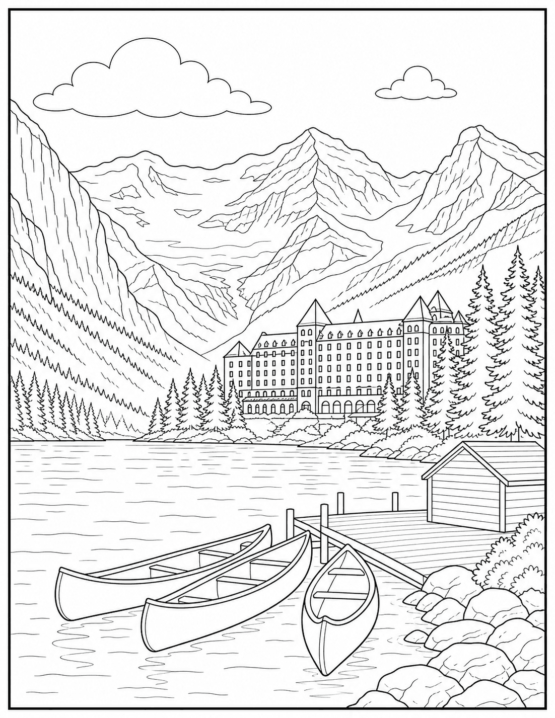 Lake Louise coloring page drawing