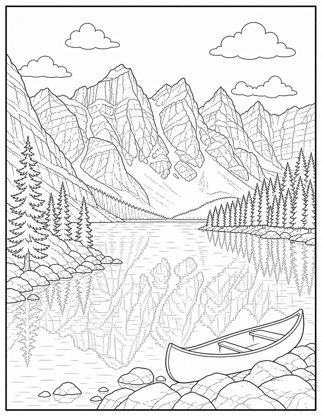 Moraine Lake and the Ten Peaks coloring page drawing