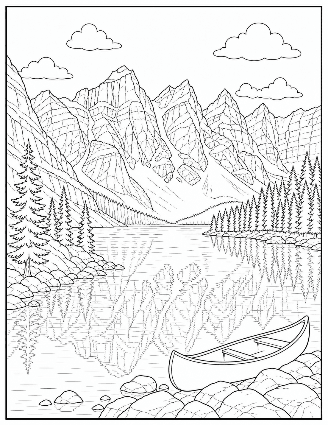 Moraine Lake and the Ten Peaks coloring page drawing