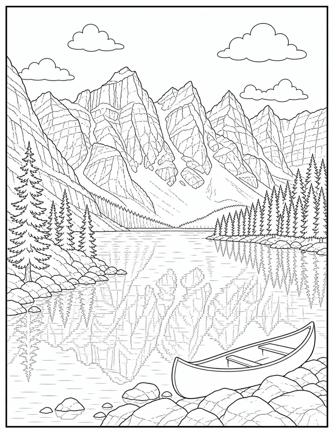 Moraine Lake and the Ten Peaks coloring page drawing
