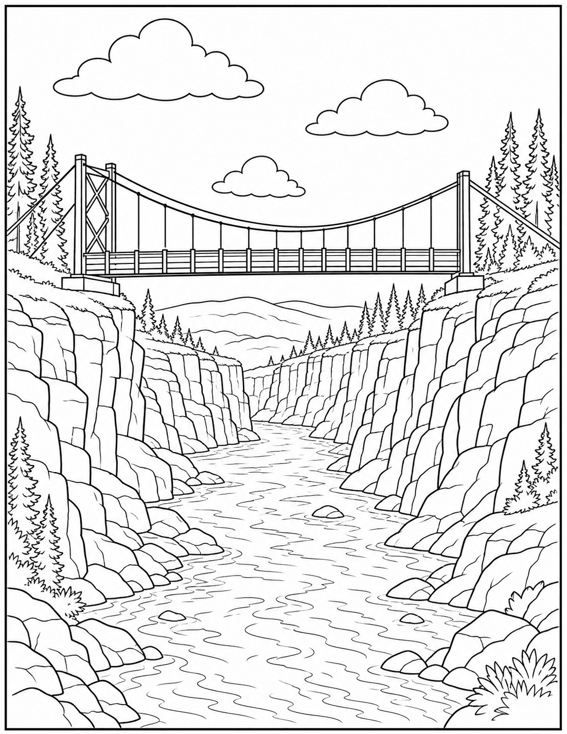 Miles Canyon Suspension Bridge coloring page drawing